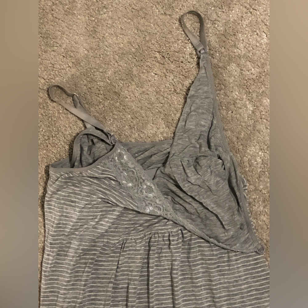 Love by GAP maternity nursing nightgown grey and white stripe lace trim Sz M - Picture 4 of 8